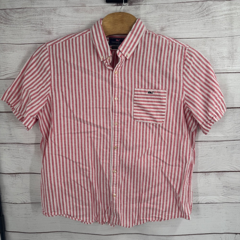 Vineyard Vines‎ Shirt 2XL Mens Slim Fit Linen Blend Striped Short Sleeve Button